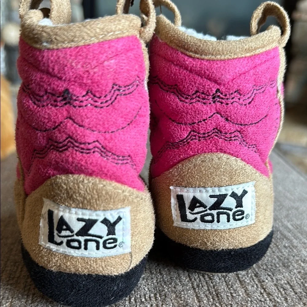Cozy Pink and Tan Baby Boots Slippers, XS